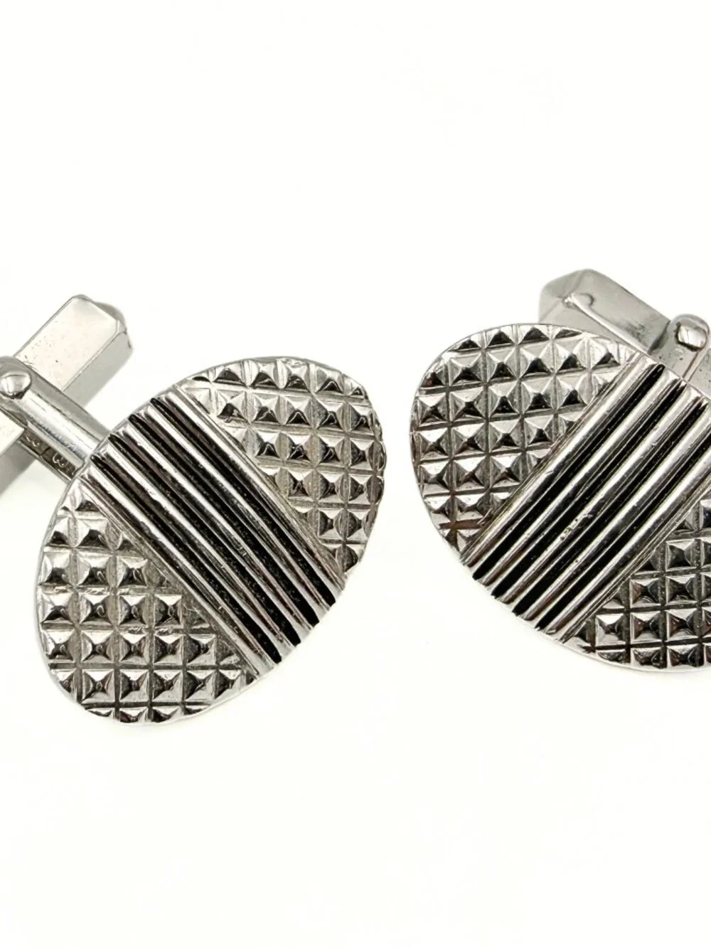 Swank Signed Art Deco Revival MCM Hobnail Pattern Silver Plate Cufflinks
